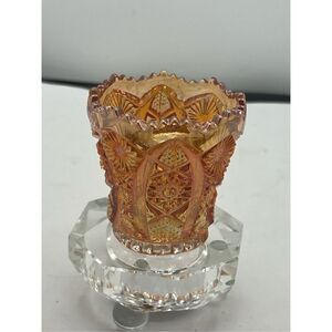 Vintage 1950s Imperial Marigold Carnival Glass Iridescent Toothpick Holder Vase